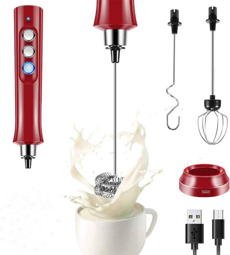 3 In 1 Rechargeable Electric Milk Frother Foam Maker Handheld Foamer High Speeds Drink Mixer Coffee Frothing Wand