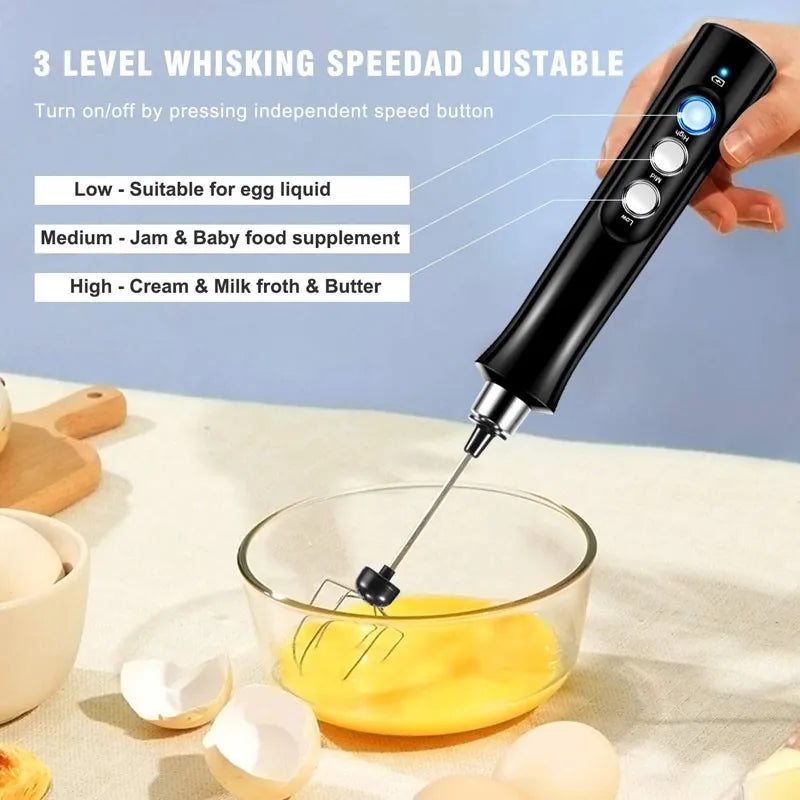 3 In 1 Rechargeable Electric Milk Frother Foam Maker Handheld Foamer High Speeds Drink Mixer Coffee Frothing Wand