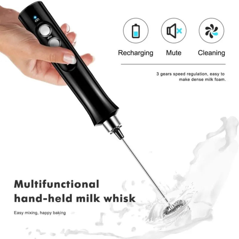 3 In 1 Rechargeable Electric Milk Frother Foam Maker Handheld Foamer High Speeds Drink Mixer Coffee Frothing Wand