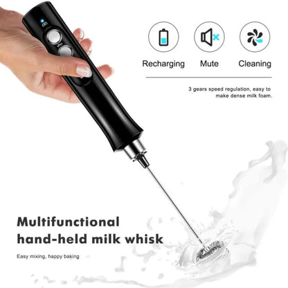 3 In 1 Rechargeable Electric Milk Frother Foam Maker Handheld Foamer High Speeds Drink Mixer Coffee Frothing Wand
