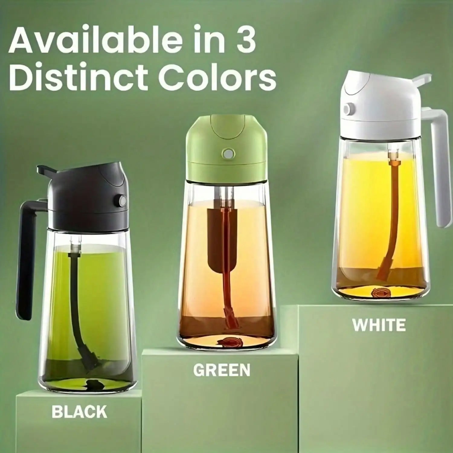 Glass oil dispenser and spray, 16oz/470ml, for cooking, air frying pan, barbecue, salad - kitchen oil spray | round glass bottle