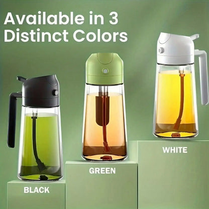 Glass oil dispenser and spray, 16oz/470ml, for cooking, air frying pan, barbecue, salad - kitchen oil spray | round glass bottle