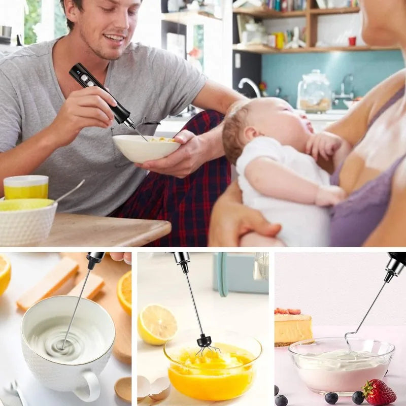 3 In 1 Rechargeable Electric Milk Frother Foam Maker Handheld Foamer High Speeds Drink Mixer Coffee Frothing Wand