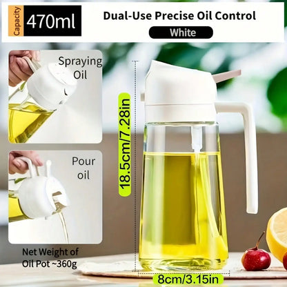 Glass oil dispenser and spray, 16oz/470ml, for cooking, air frying pan, barbecue, salad - kitchen oil spray | round glass bottle