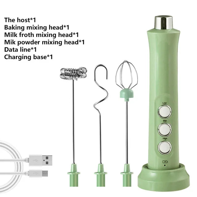 3 In 1 Rechargeable Electric Milk Frother Foam Maker Handheld Foamer High Speeds Drink Mixer Coffee Frothing Wand