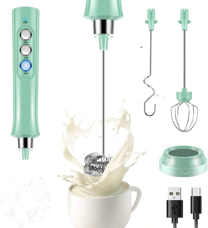 3 In 1 Rechargeable Electric Milk Frother Foam Maker Handheld Foamer High Speeds Drink Mixer Coffee Frothing Wand
