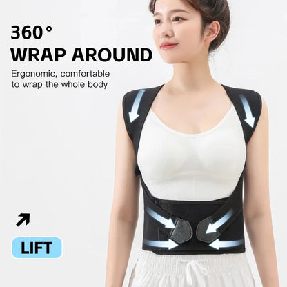Black Posture Corrector Brace, Breathable Elastic Back Support Belt, Adjustable Shoulder Posture Trainer for Students,Upper Back
