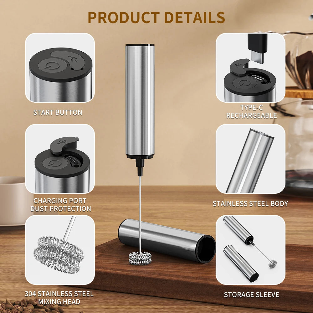 Kitchen Powerful Stirrer Milk Frother Handheld Foam Maker for Lattes Whisk Drink Mixer Coffee Electric Rechargable Egg Beater