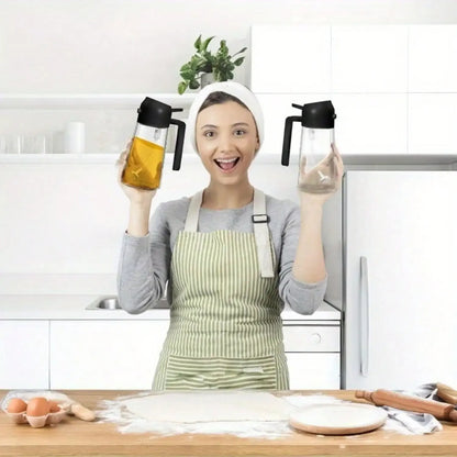 Glass oil dispenser and spray, 16oz/470ml, for cooking, air frying pan, barbecue, salad - kitchen oil spray | round glass bottle